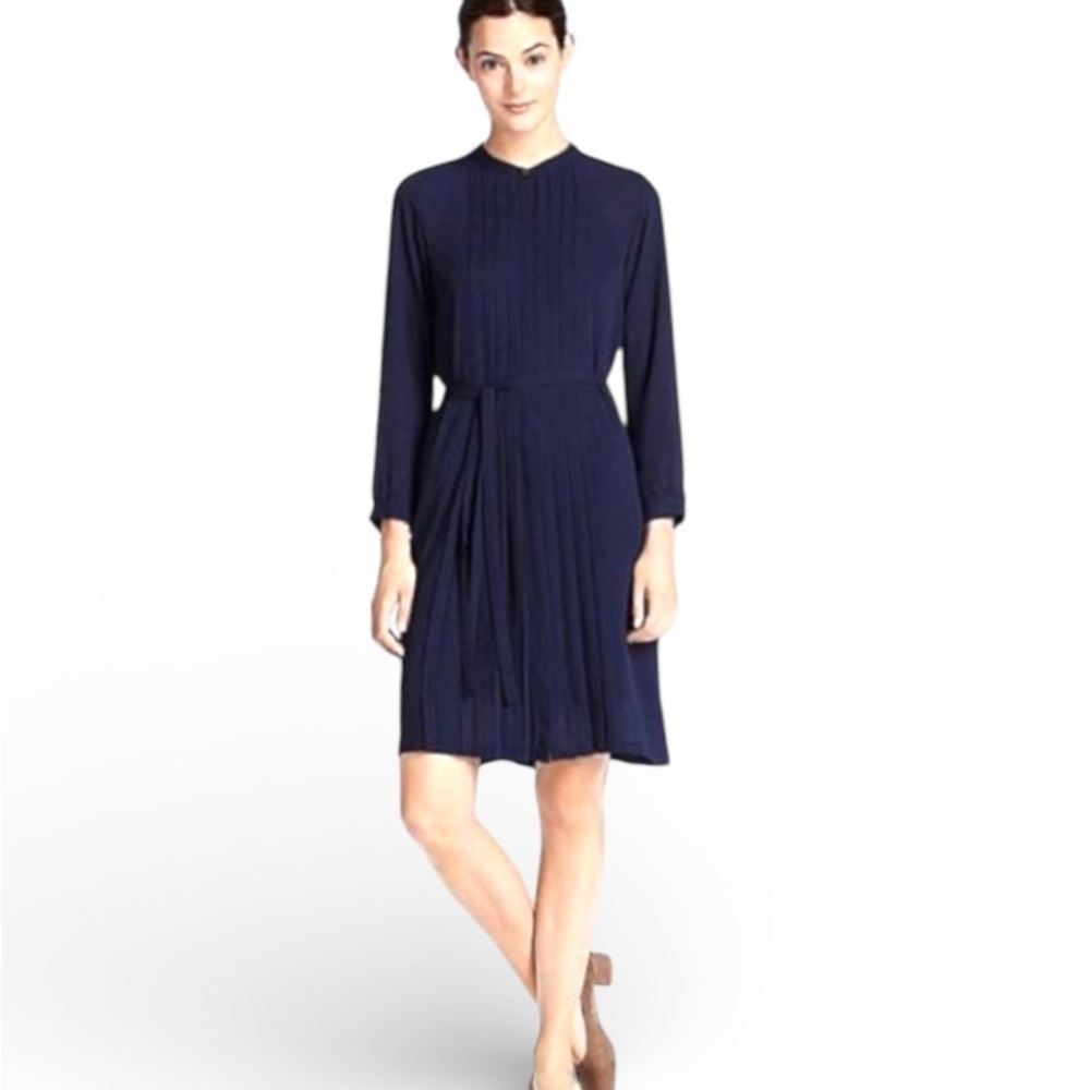 Uniqlo Georgette Pleated Long Sleeve Black Summer Dress Size S